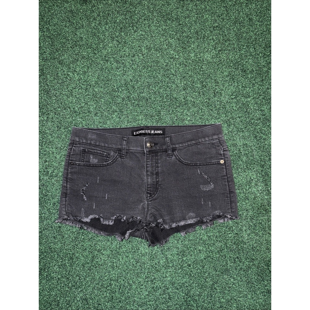 Express Jeans Shorts Black Distressed Size 10 K17
